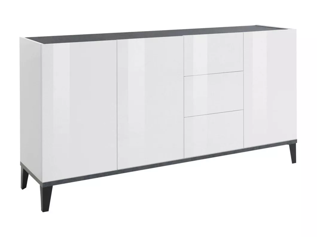 Kauf Unique Kommode Dlong, Küchen-Sideboard mit 3 Türen und 3 Schubladen, Wohnzimmer-Buffet, 100 % Made in Italy, cm 160x40h82, glänzend weiß und Schiefer