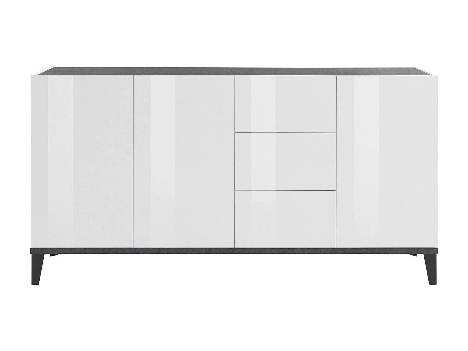 Dlong Dressoir, Keukendressoir met 3 deuren en 3 laden, Woonkamerbuffet, 100% Made in Italy, 160x40h82 cm, Glanzend wit en leisteen