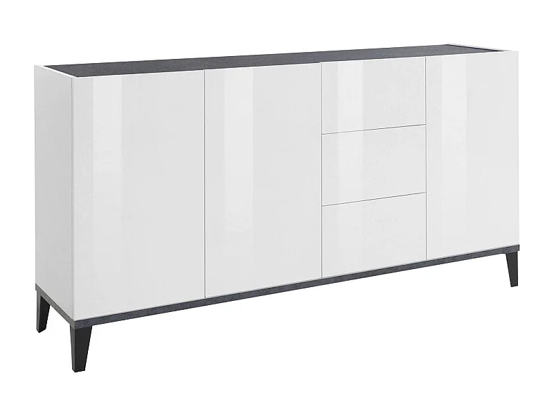 Buffet Dlong, buffet de cuisine 3 portes et 3 tiroirs, Buffet de salon, 100% Made in Italy, 160x40h82 cm, Blanc brillant et ardoise