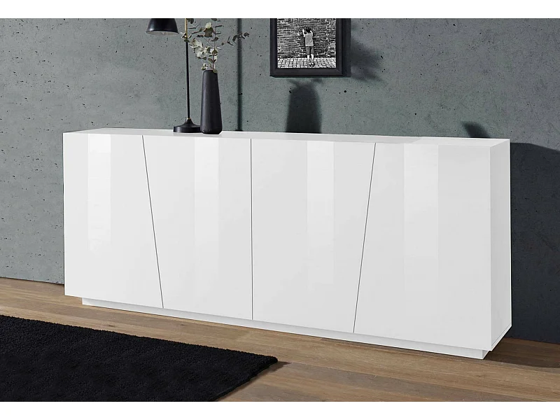 Aparador Dliguor, aparador de cozinha 4 portas, Buffet de sala, 100% Fabricado na Itália, 200x43h86 cm, Branco brilhante