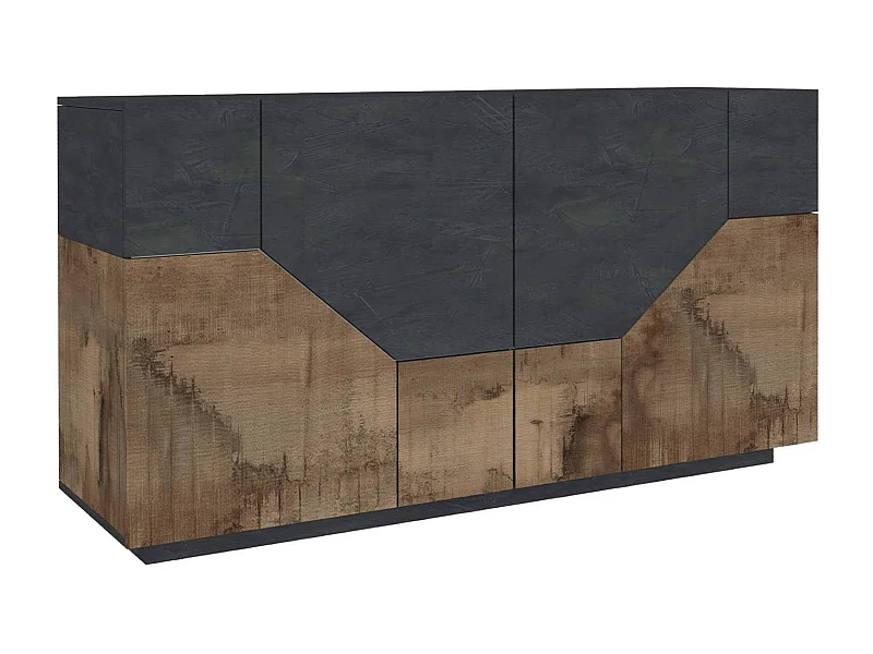 Buffet Dasllan, Buffet de cuisine avec 4 portes géométriques, Buffet de salon, Buffet de cuisine, 100% Made in Italy, 159x43h86 cm, Ardoise et Érable