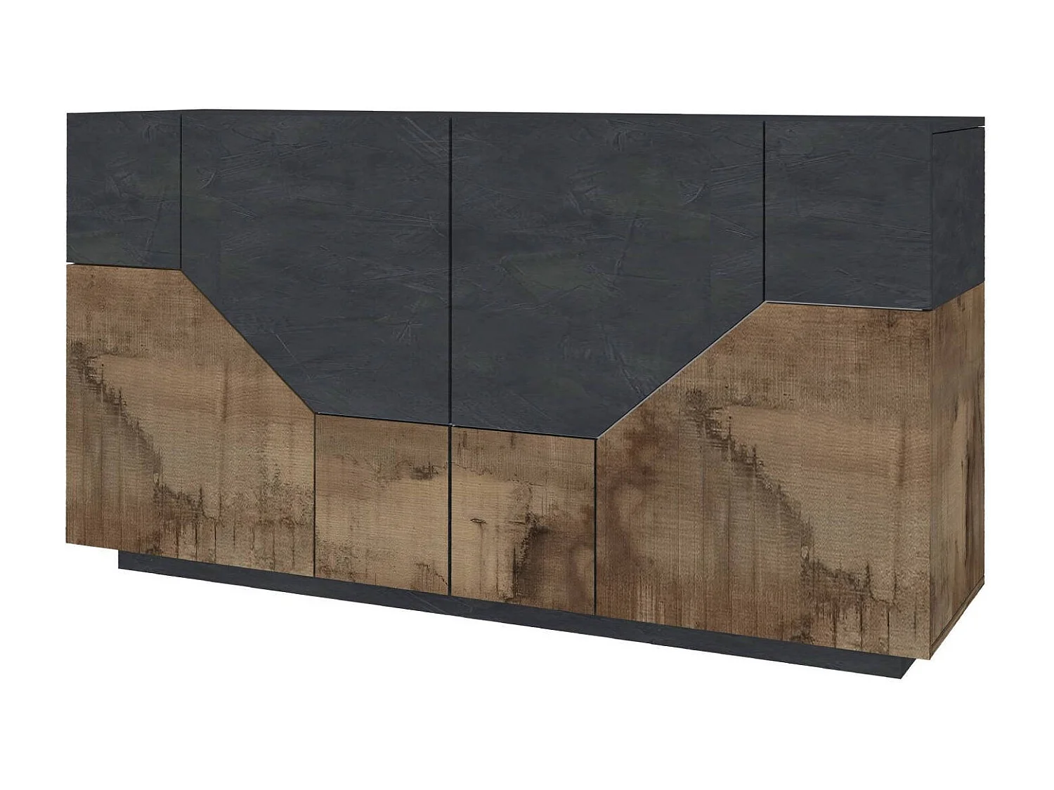 Buffet Dasllan, Buffet de cuisine avec 4 portes géométriques, Buffet de salon, Buffet de cuisine, 100% Made in Italy, 159x43h86 cm, Ardoise et Érable