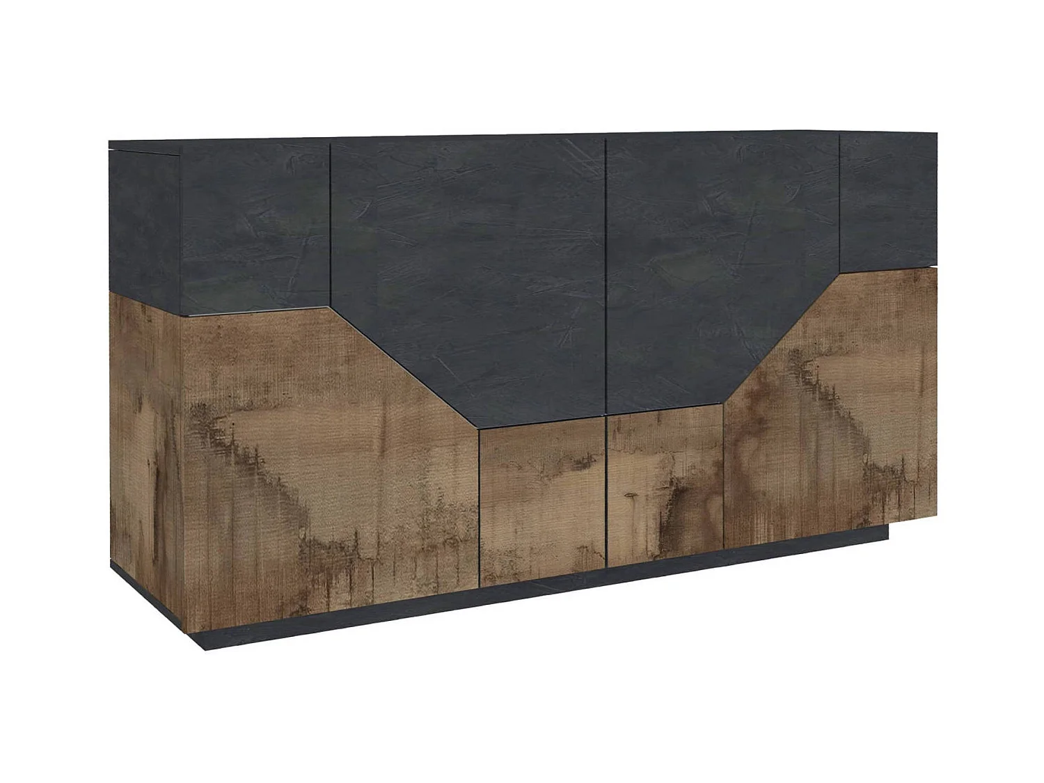 Dasllan dressoir, Keukendressoir met 4 geometrische deuren, Woonkamerbuffet, Keukendressoir, 100% Made in Italy, 159x43h86 cm, Leisteen en esdoorn