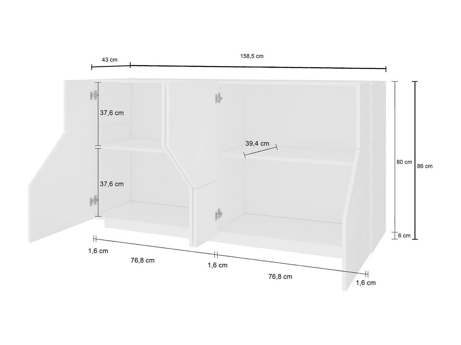 Buffet Dasllan, Buffet de cuisine avec 4 portes géométriques, Buffet de salon, Buffet de cuisine, 100% Made in Italy, 159x43h86 cm, Ardoise et Érable