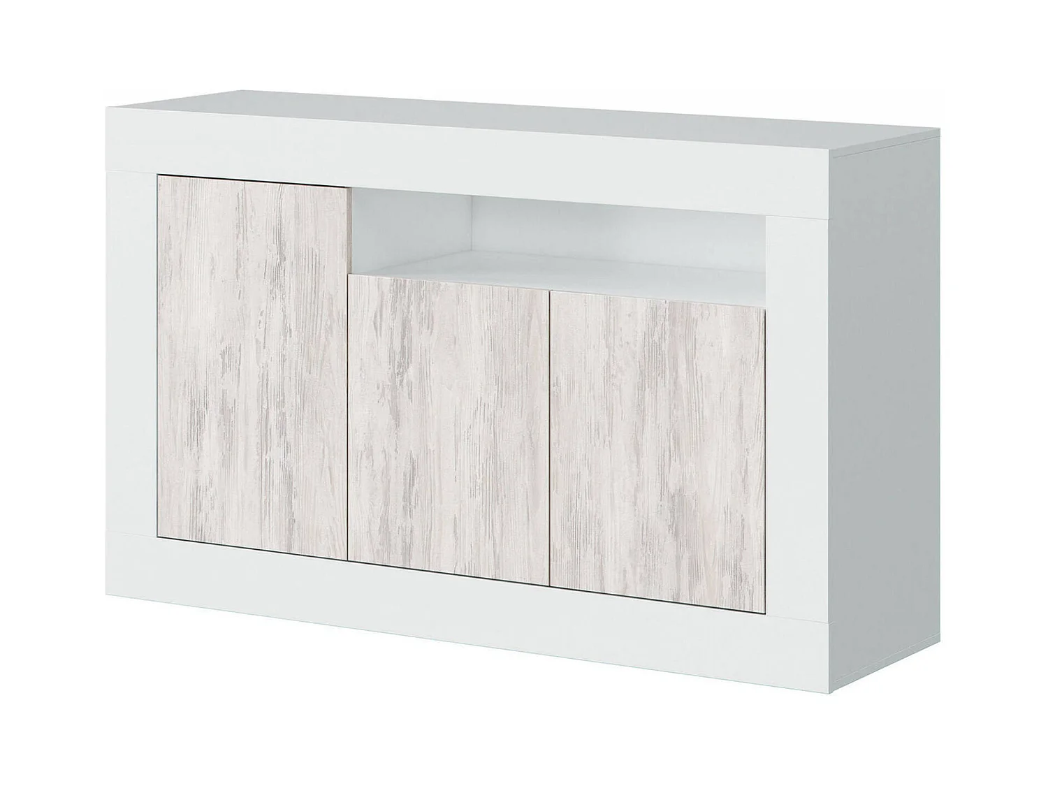 Buffet Dmirri, Armoire de salon, Buffet de salon avec compartiments, Meuble TV, Buffet moderne avec 3 portes, 144x42h87 cm, Blanc