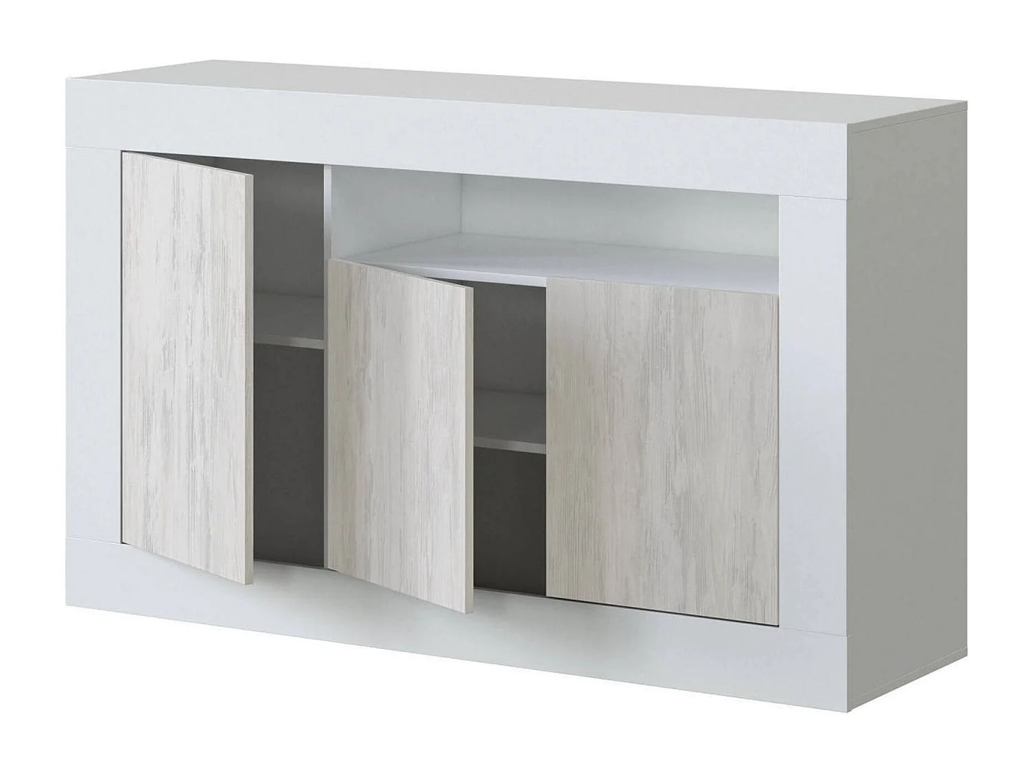 Dmirri dressoir, Modern dressoir met 3 deuren, Woonkamerbuffet met vakken, Woonkamerdressoir, TV-meubel, 144x42h87 cm, Wit