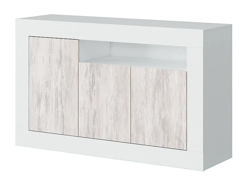 Aparador Dmirri, Aparador moderno com 3 portas, Buffet de sala com compartimentos, Aparador de sala, móvel de TV, 144x42h87 cm, Branco