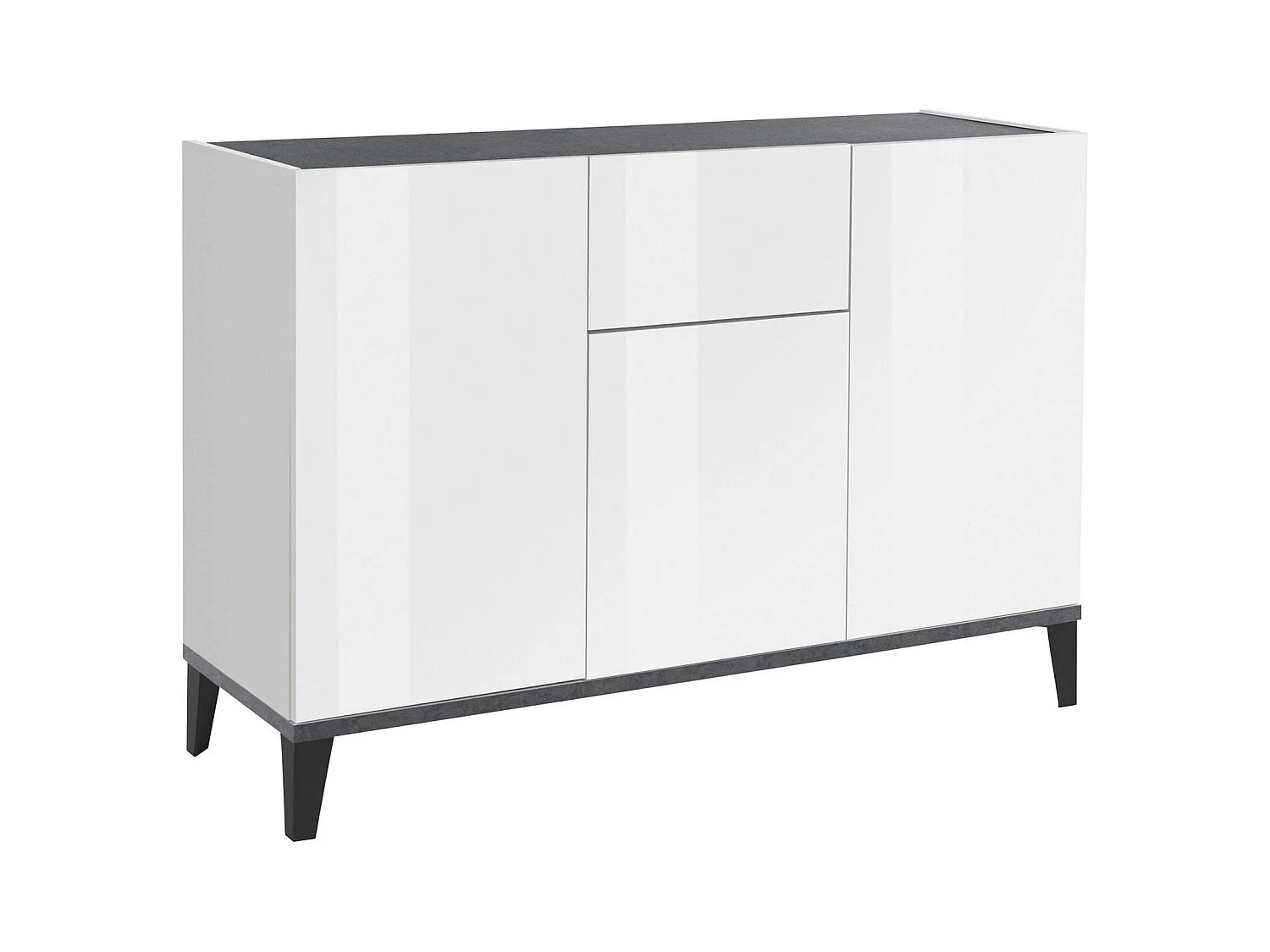 Buffet Ddybal, Buffet de cuisine avec 3 portes et 1 tiroir, Buffet de salon, Buffet de cuisine, 100% Made in Italy, 120x40h82 cm, Blanc brillant et ardoise