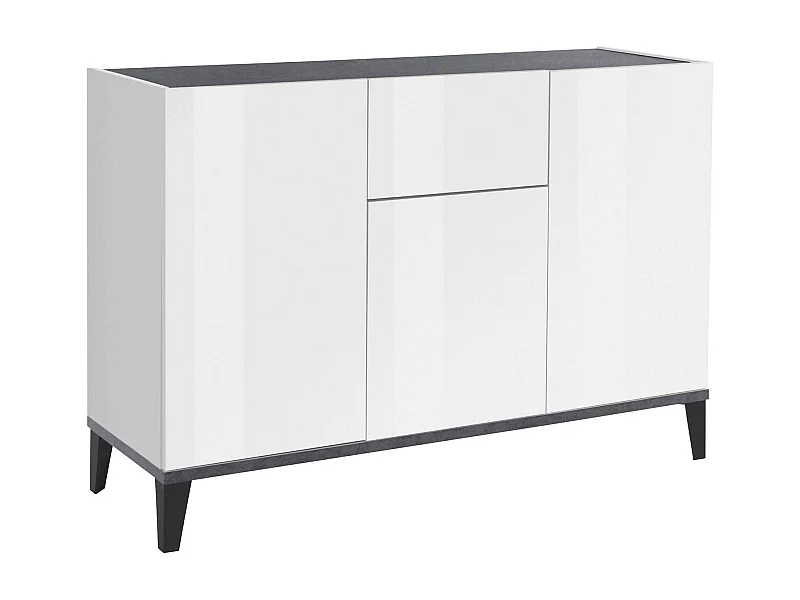 Ddybal dressoir, Keukendressoir met 3 deuren en 1 lade, Woonkamerbuffet, Keukendressoir, 100% Made in Italy, 120x40h82 cm, Glanzend wit en leisteen