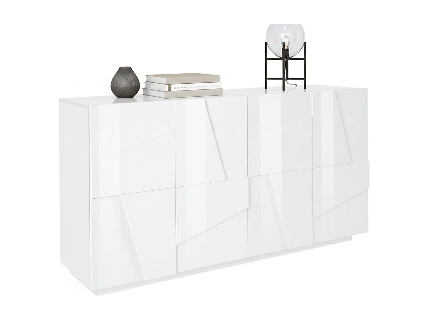 Buffet Dlanzar, Buffet de cuisine 4 portes, Buffet de salon, 100% Made in Italy, 162x44h86 cm, Blanc brillant