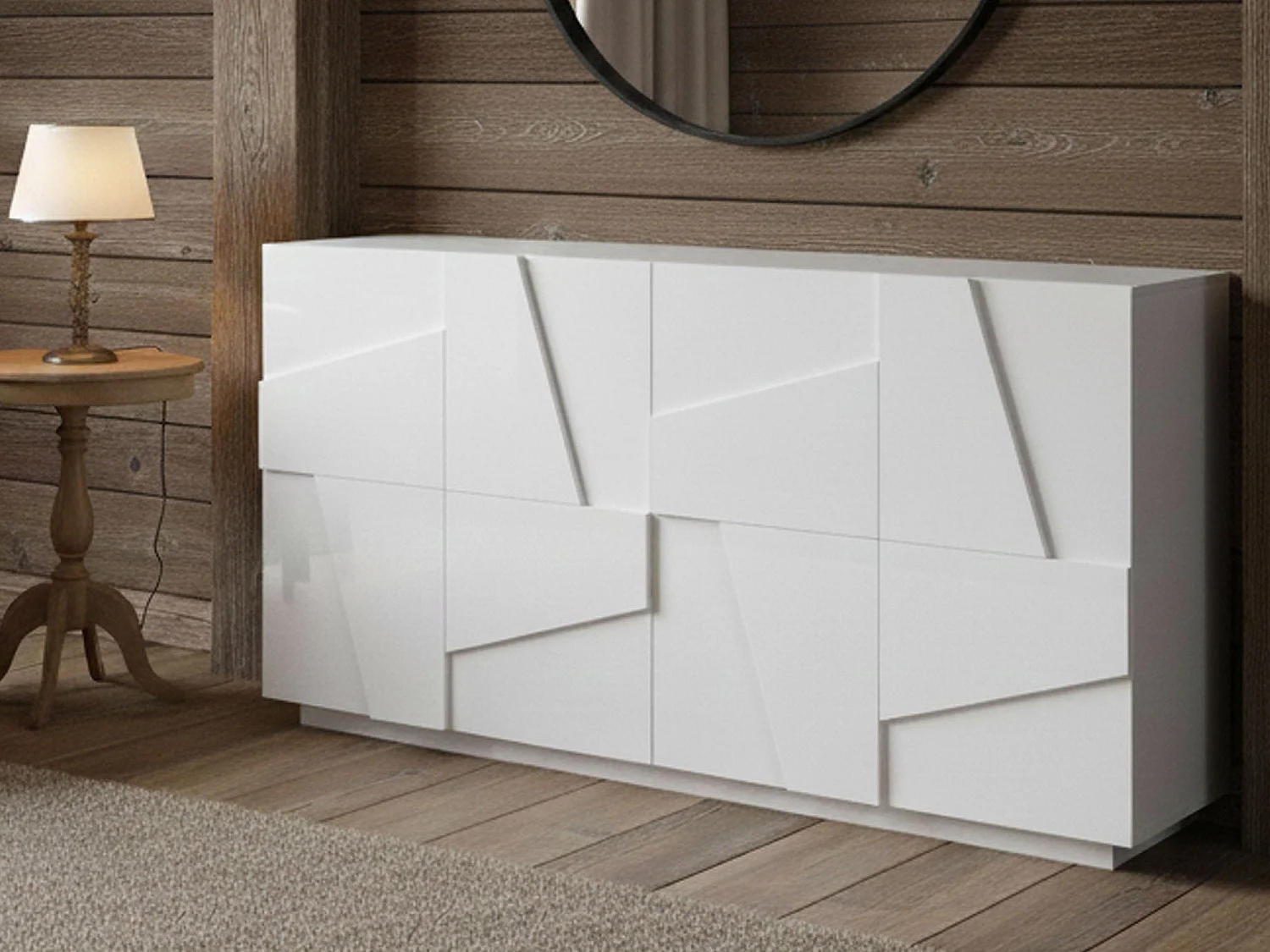 Buffet Dlanzar, Buffet de cuisine 4 portes, Buffet de salon, 100% Made in Italy, 162x44h86 cm, Blanc brillant