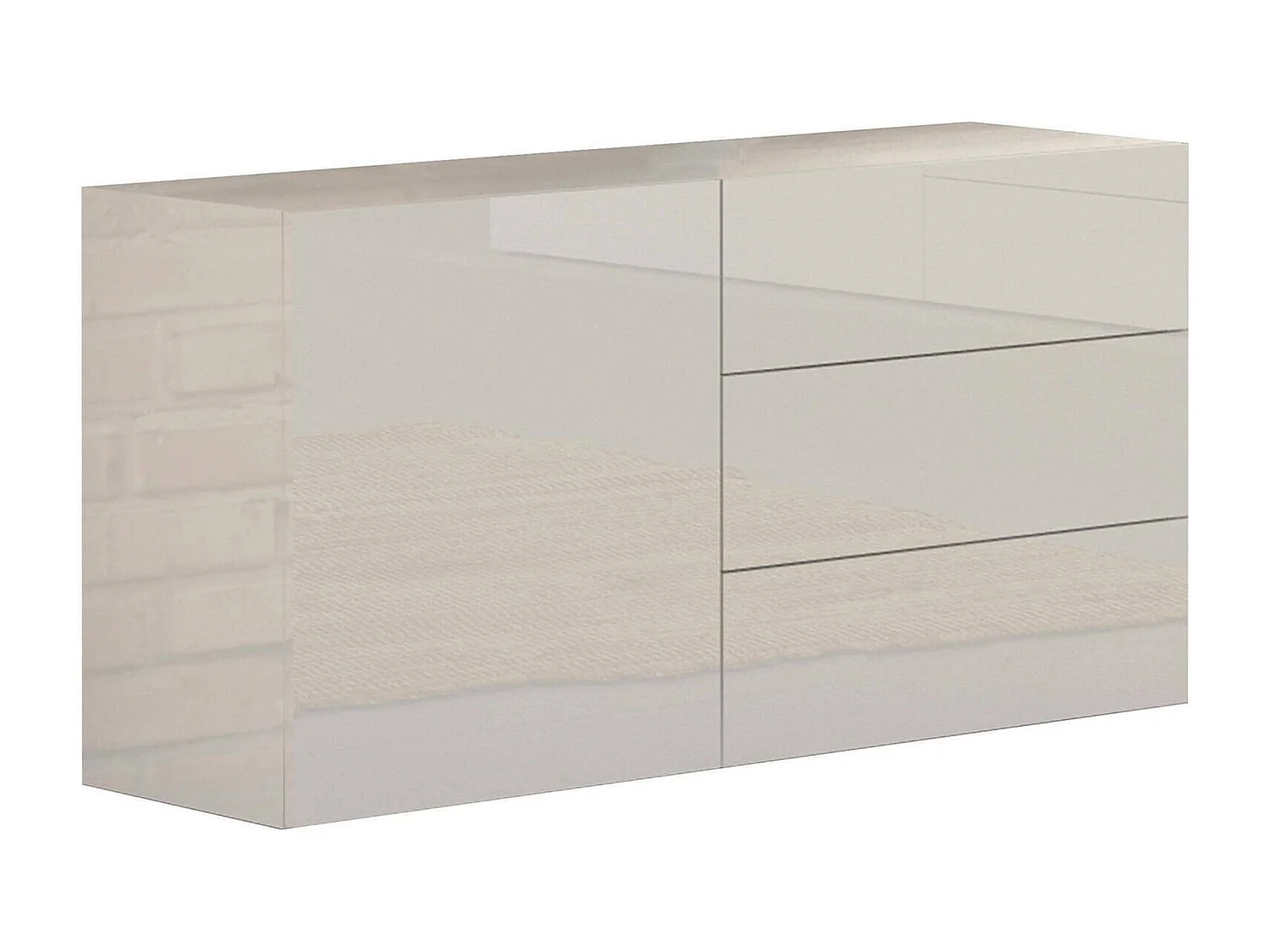 Dcomuzz dressoir, Keukendressoir met 1 deur en 3 laden, Woonkamerbuffet, Keukendressoir, 100% Made in Italy, 110x40h35 cm, Glanzend wit