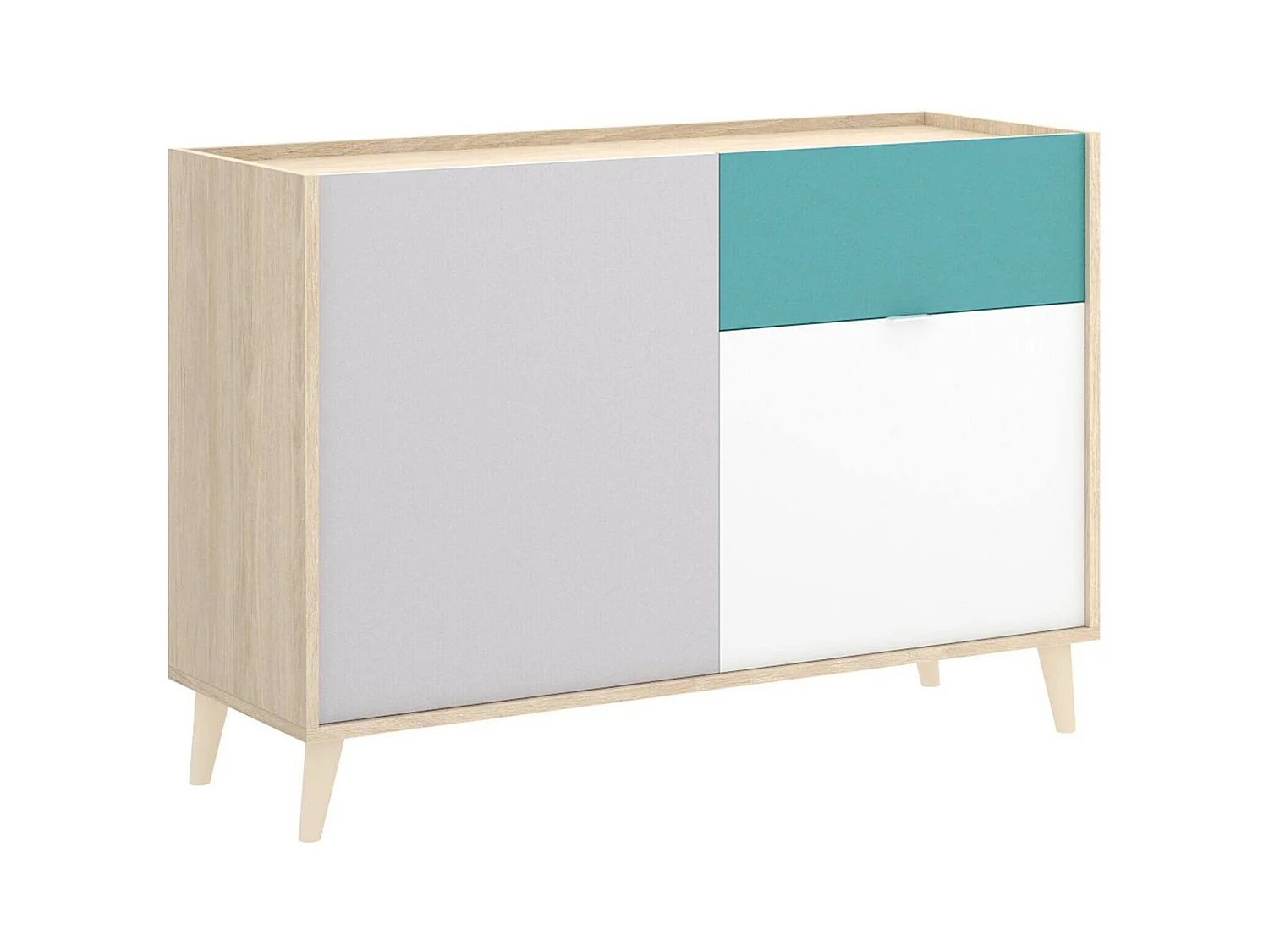 Buffet Djuli, Buffet de salon, Buffet de salon moderne avec 2 portes, 105x43h75 cm, Blanc et Chêne