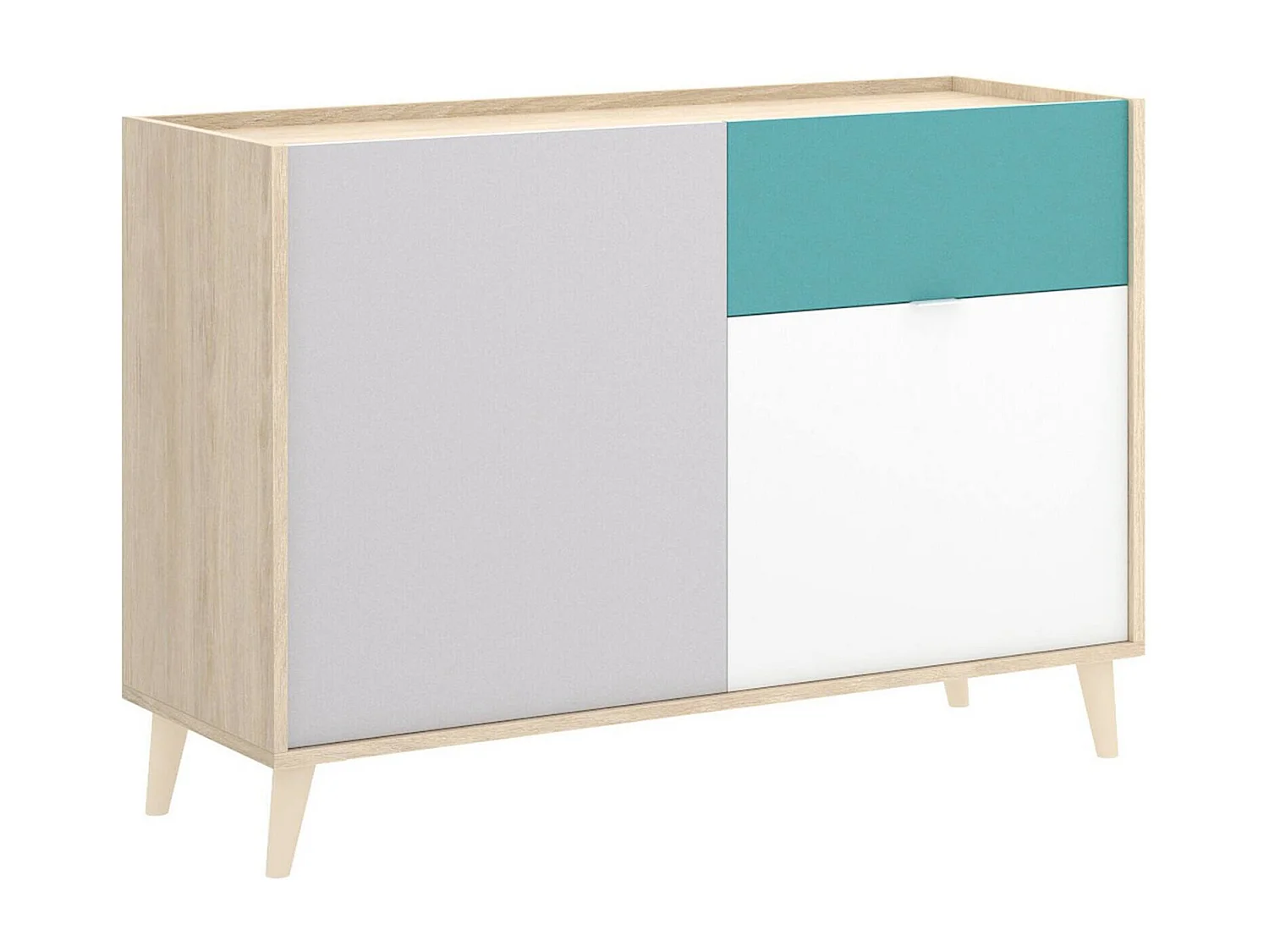 Aparador Djuli, Buffet de sala, Aparador de sala moderno com 2 portas, 105x43h75 cm, Branco e Carvalho