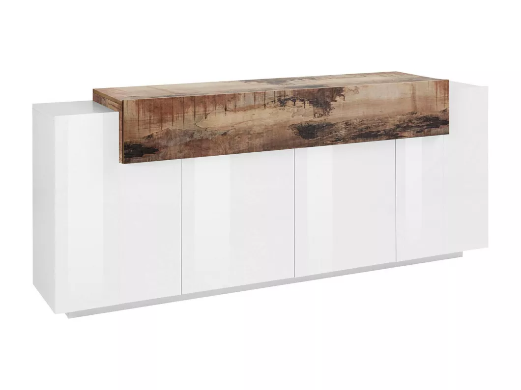 Kauf Unique Kommode Dgerl, Küchen-Sideboard mit 4 Türen, Wohnzimmer-Buffet, 100% Made in Italy, cm 200x45h86, Weiß glänzend und Ahorn