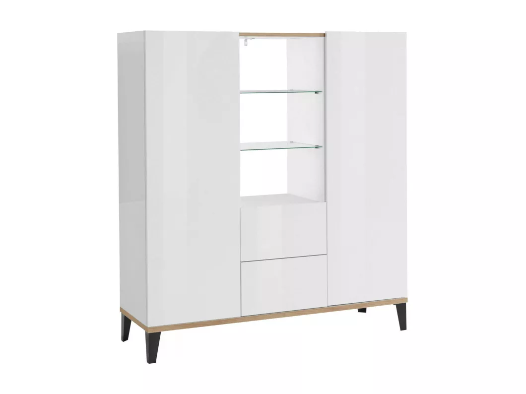 Kauf Unique Kommode Dla, Küchen-Sideboard mit 2 Türen und 2 Schubladen, Wohnzimmer-Buffet, 100% Made in Italy, cm 120x40h133, glänzend weiß und Ahorn