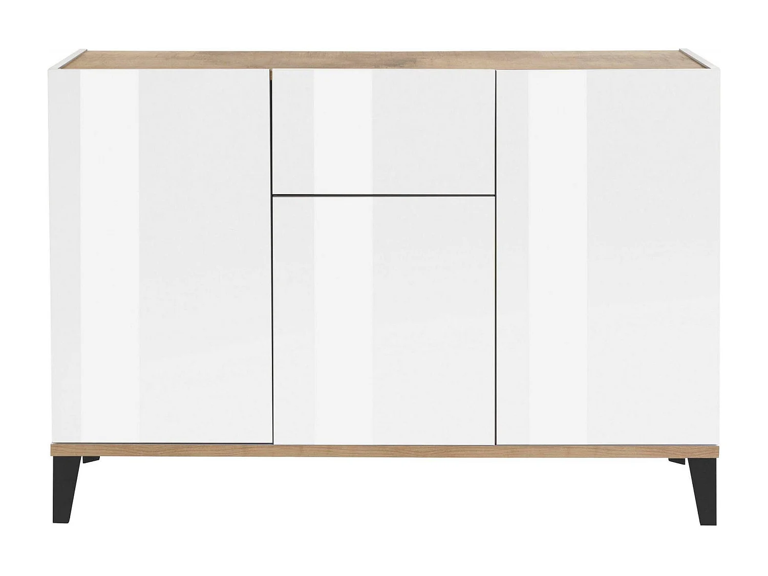 Buffet Ddybal, Buffet de cuisine avec 3 portes et 1 tiroir, Buffet de salon, Buffet de cuisine, 100% Made in Italy, 120x40h82 cm, Blanc brillant et Érable