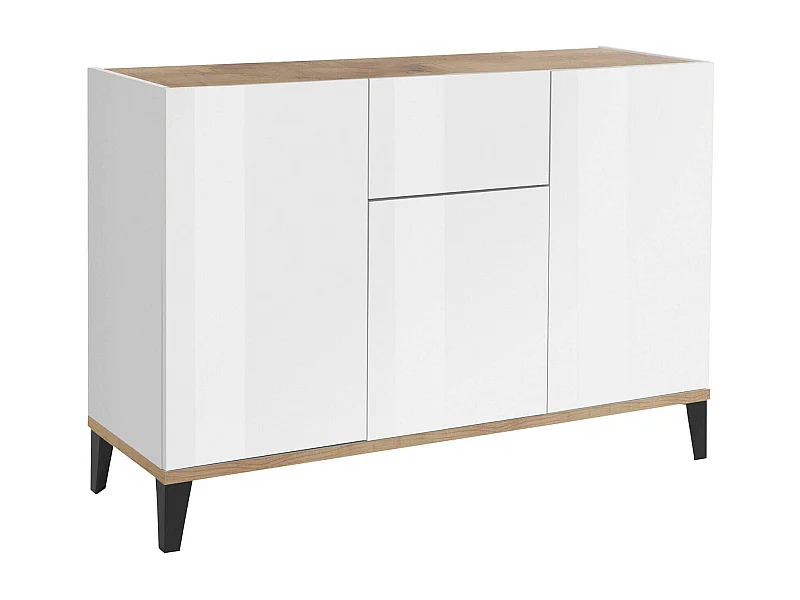 Aparador Ddybal, Aparador de cozinha com 3 portas e 1 gaveta, Buffet de sala, Aparador de cozinha, 100% Fabricado em Itália, 120x40h82 cm, Branco brilhante e Bordo