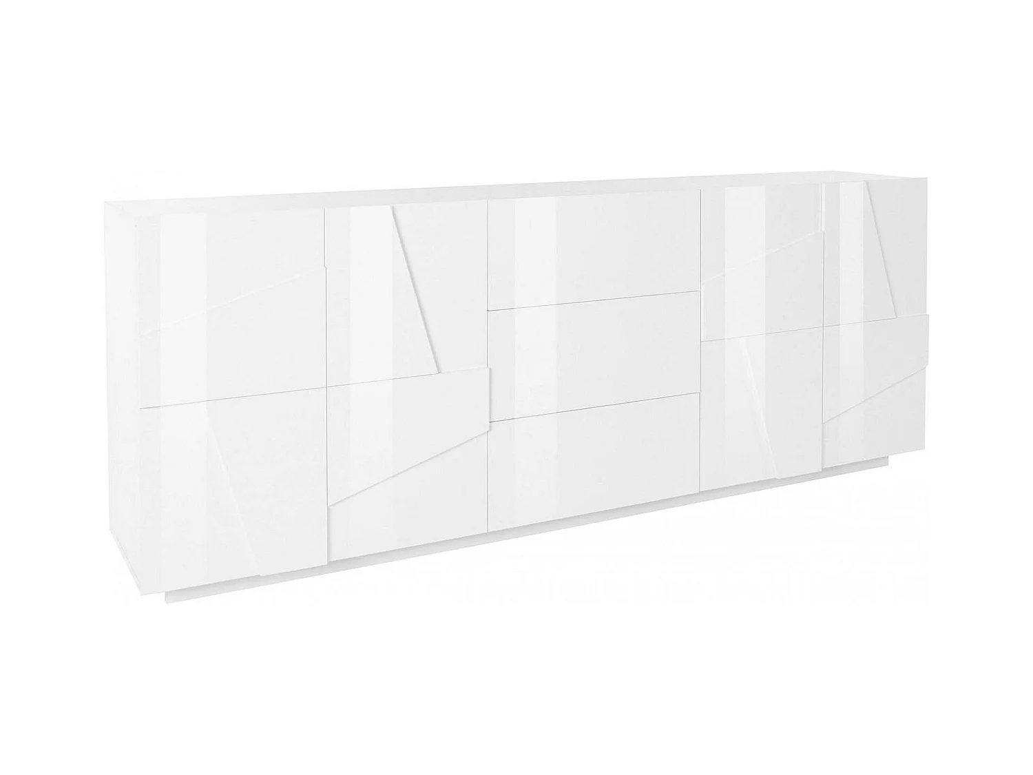 Buffet Dgut, Buffet de cuisine avec 4 portes et 3 tiroirs, Buffet de salon, 100% Made in Italy, 224x44h86 cm, Blanc brillant