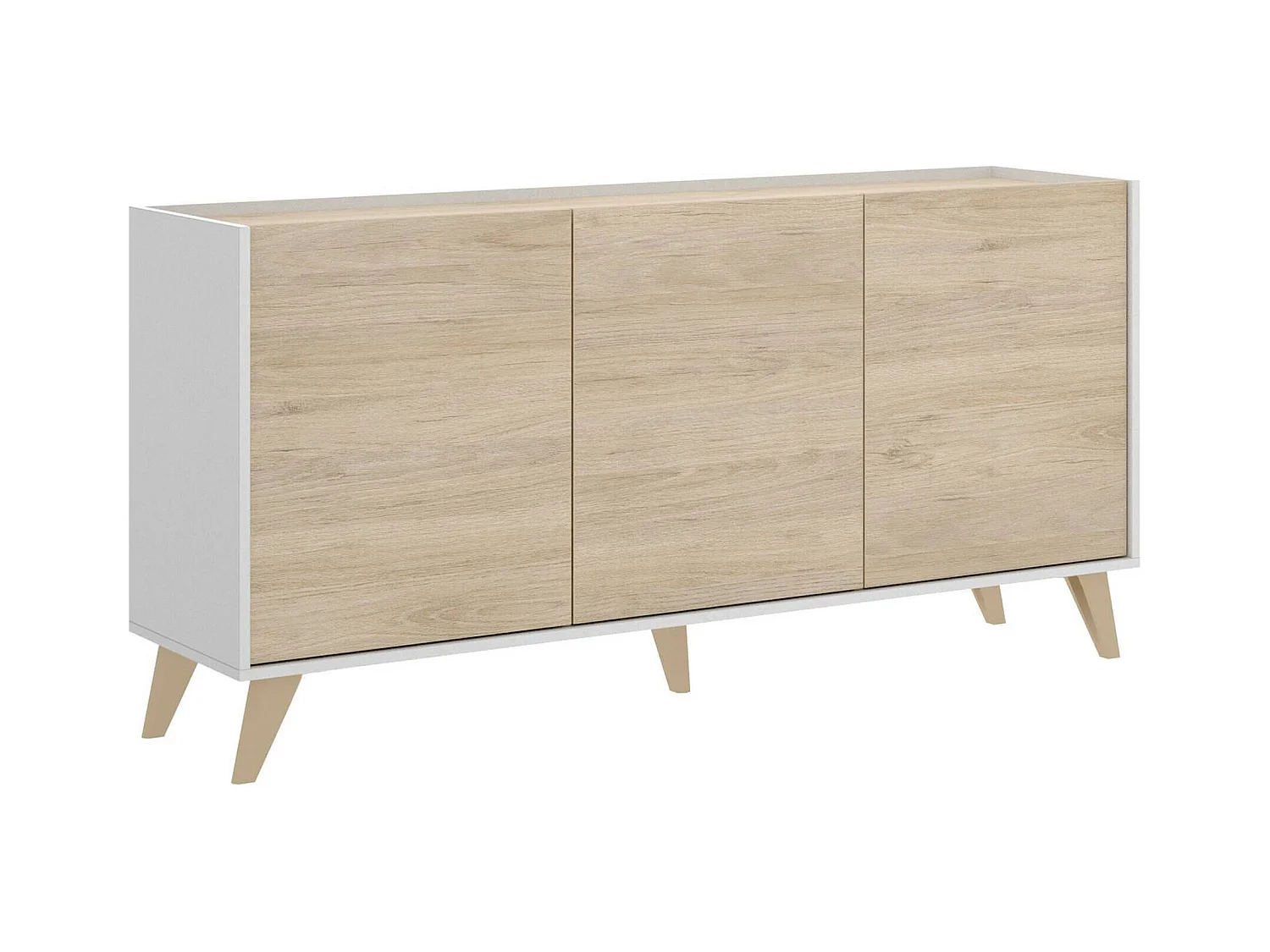 Buffet Dadop-vous, Buffet de salon, Buffet de salon moderne avec 3 portes, 155x43h75 cm, Chêne et Blanc