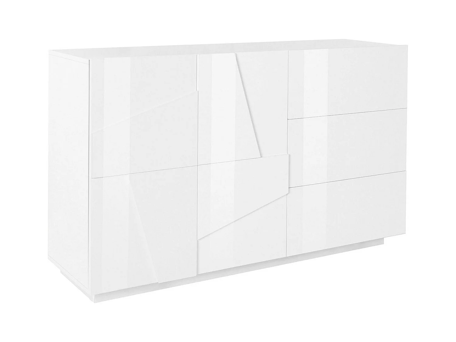 Buffet Dlann, Buffet de cuisine avec 2 portes et 3 tiroirs, Buffet de salon, 100% Made in Italy, 143x44h86 cm, Blanc brillant