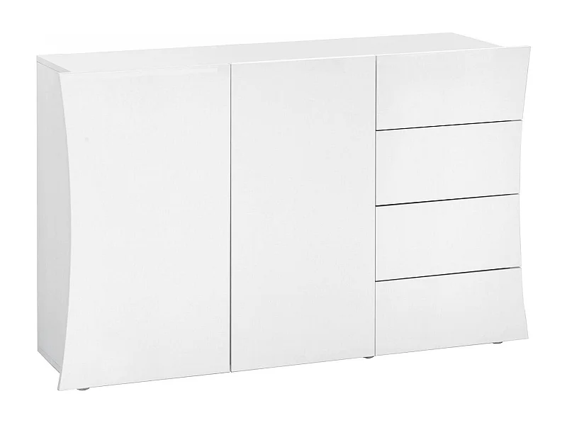 Aparador Dmogno, Aparador de cocina con 2 puertas y 4 cajones, Buffet de salón, 100% Made in Italy, cm 124x40h82, Blanco brillo