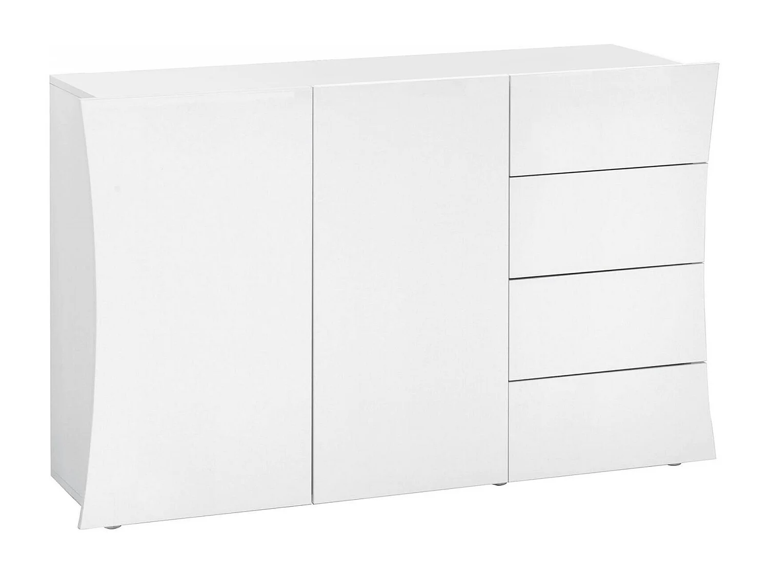 Aparador Dmogno, Aparador de cocina con 2 puertas y 4 cajones, Buffet de salón, 100% Made in Italy, cm 124x40h82, Blanco brillo