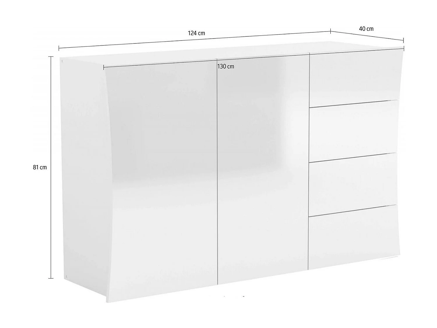 Dmora - Credenza Athos, cm 124x40h82, Bianco lucido