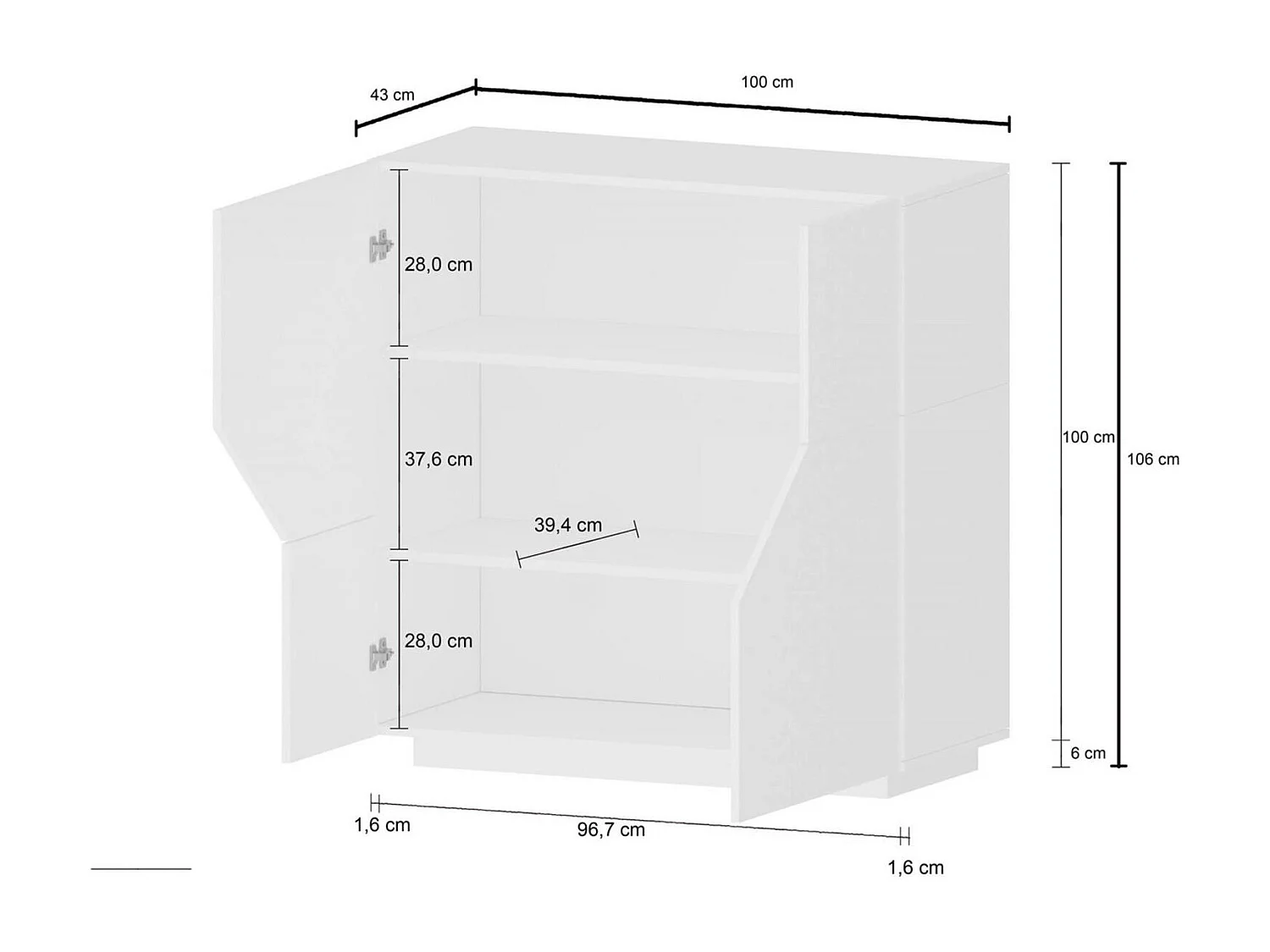 Dmora - Credenza Arbal, cm 100x43h106, Bianco lucido