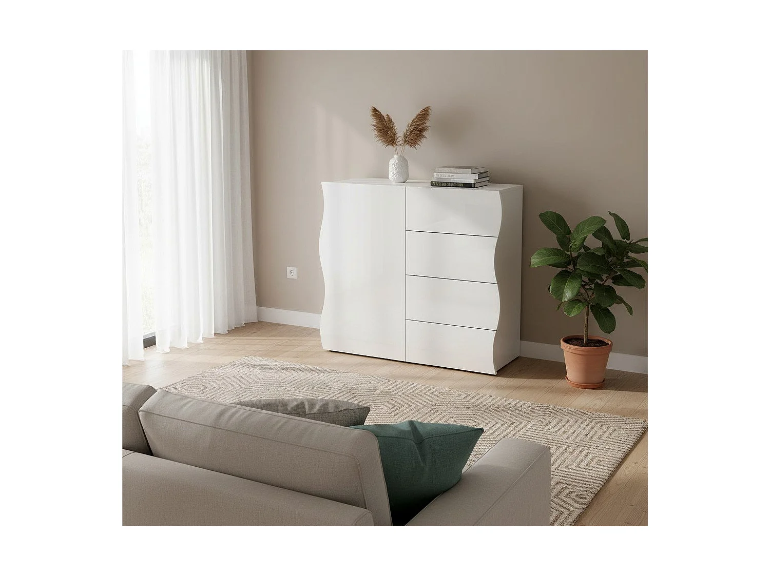 Buffet Derli, Buffet de cuisine avec 4 portes et 1 tiroir, Buffet de salon, 100% Made in Italy, 90x40h81 cm, Blanc brillant