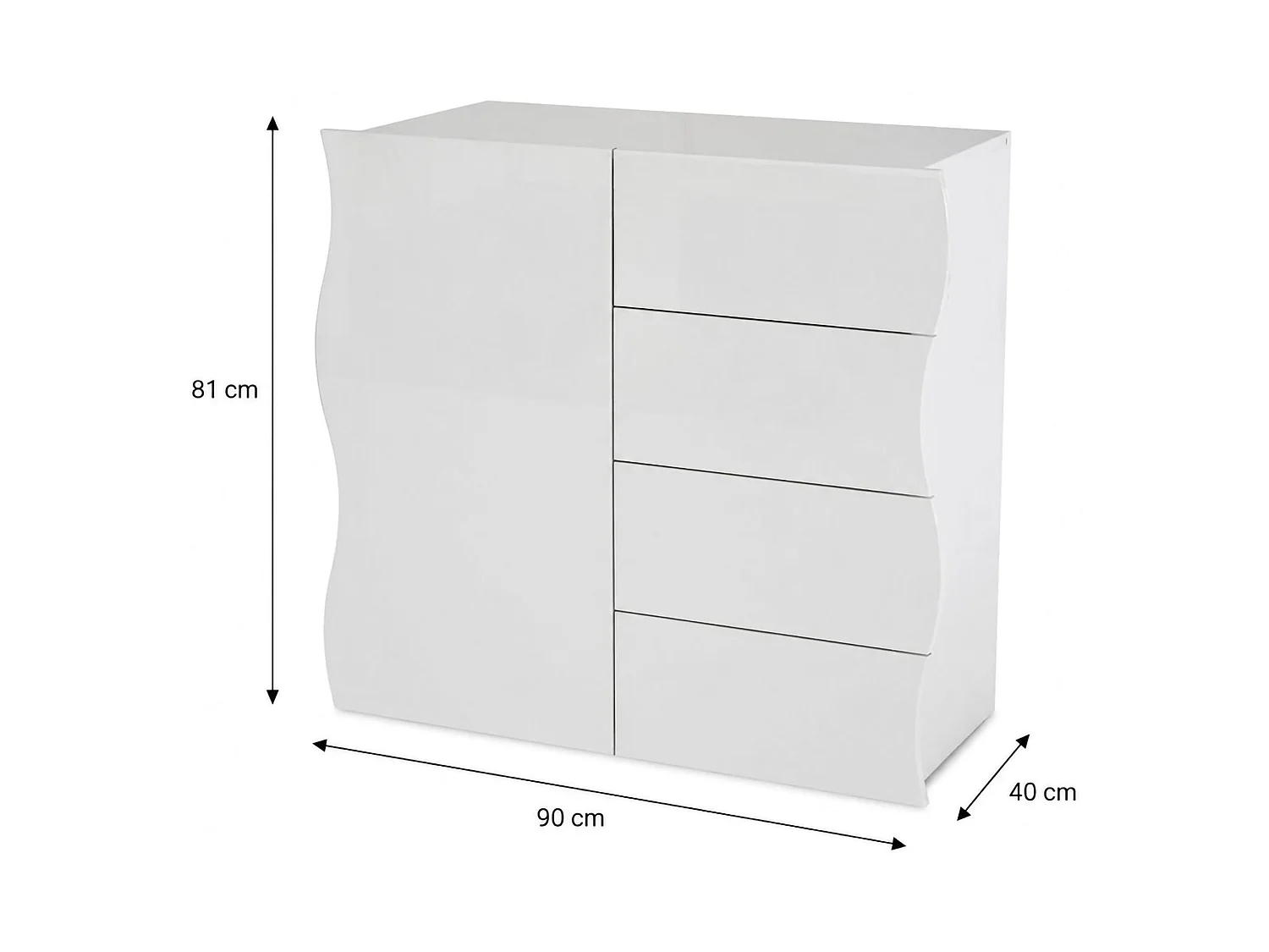 Derli dressoir, Keukendressoir met 4 deuren en 1 lade, Woonkamerbuffet, 100% Made in Italy, 90x40h81 cm, Glanzend wit