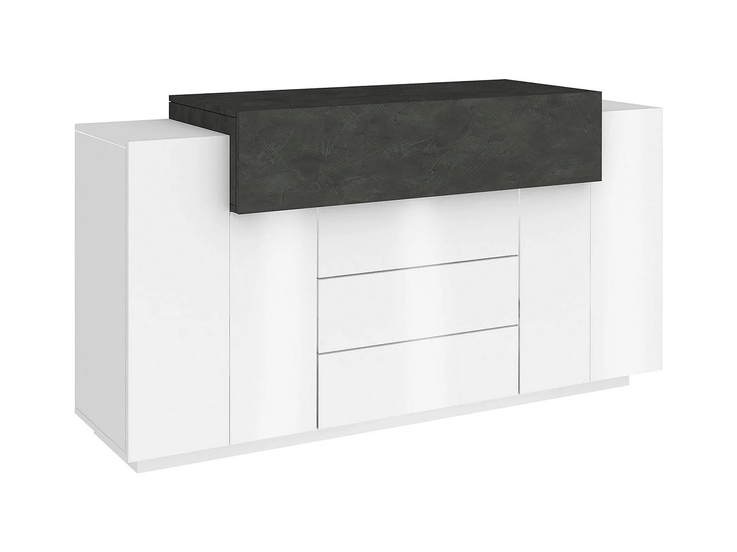 Buffet Dismajl, Buffet de cuisine avec 3 portes et 3 tiroirs, Buffet de salon, 100% Made in Italy, 160x45h86 cm, Blanc brillant et ardoise