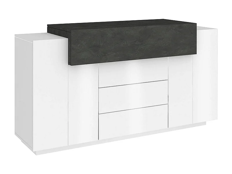 Dismajl dressoir, Keukendressoir met 3 deuren en 3 laden, Woonkamerbuffet, 100% Made in Italy, 160x45h86 cm, Glanzend wit en leisteen