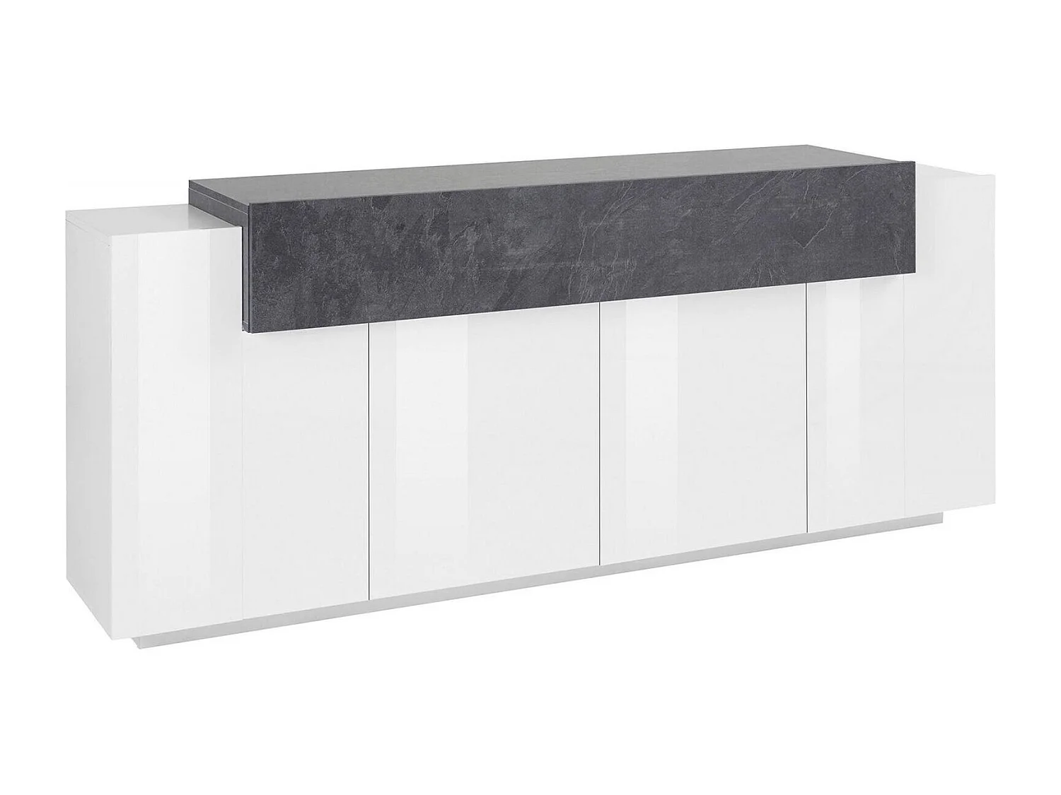 Buffet Dgerl, Buffet de cuisine 4 portes, Buffet de salon, 100% Made in Italy, 200x45h86 cm, Blanc brillant et ardoise