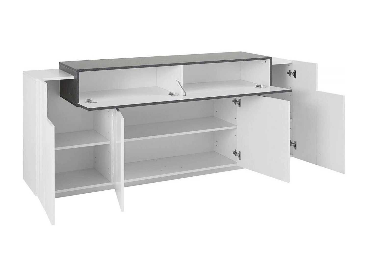 Buffet Dgerl, Buffet de cuisine 4 portes, Buffet de salon, 100% Made in Italy, 200x45h86 cm, Blanc brillant et ardoise