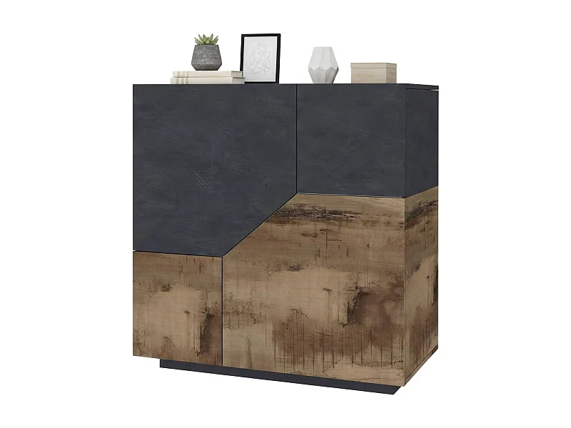 Aparador Dkoud, Aparador de cozinha com 2 portas, Buffet de sala, 100% Fabricado na Itália, 100x43h106 cm, Ardósia e Bordo