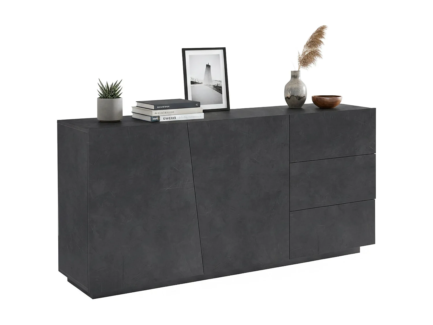 Dfogli dressoir, Keukendressoir met 2 deuren en 3 laden, Woonkamerbuffet, 100% Made in Italy, 180x43h86 cm, Leisteen