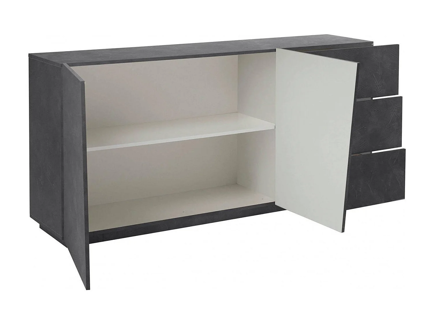 Dfogli dressoir, Keukendressoir met 2 deuren en 3 laden, Woonkamerbuffet, 100% Made in Italy, 180x43h86 cm, Leisteen