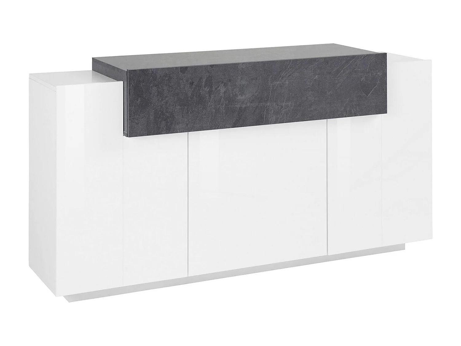 Kommode Dmem, Küchen-Sideboard mit 3 Türen, Wohnzimmer-Buffet, 100% Made in Italy, cm 160x45h86, glänzend weiß und Schiefer