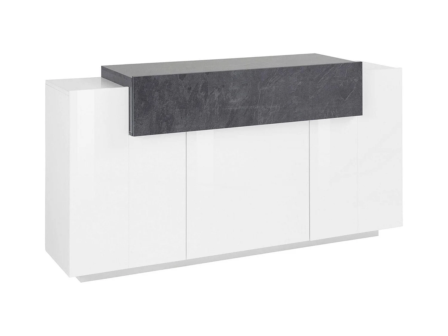 Buffet Dmem, Buffet de cuisine 3 portes, Buffet de salon, 100% Made in Italy, 160x45h86 cm, Blanc brillant et ardoise