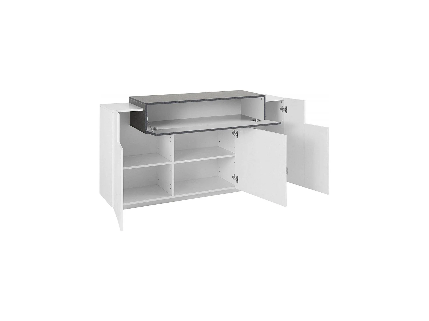 Buffet Dmem, Buffet de cuisine 3 portes, Buffet de salon, 100% Made in Italy, 160x45h86 cm, Blanc brillant et ardoise