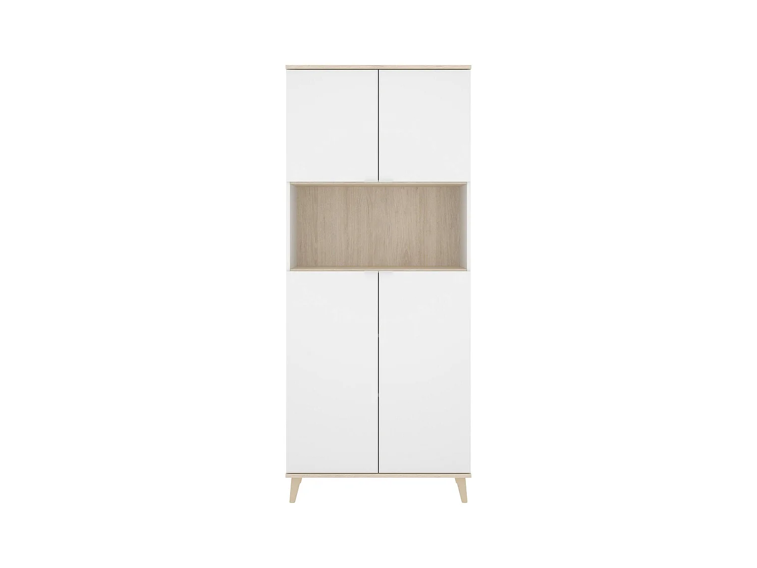 Buffet Dmerka, Buffet garde-manger de salon, Buffet de salon moderne avec 4 portes, 80x40h191 cm, Blanc et Chêne