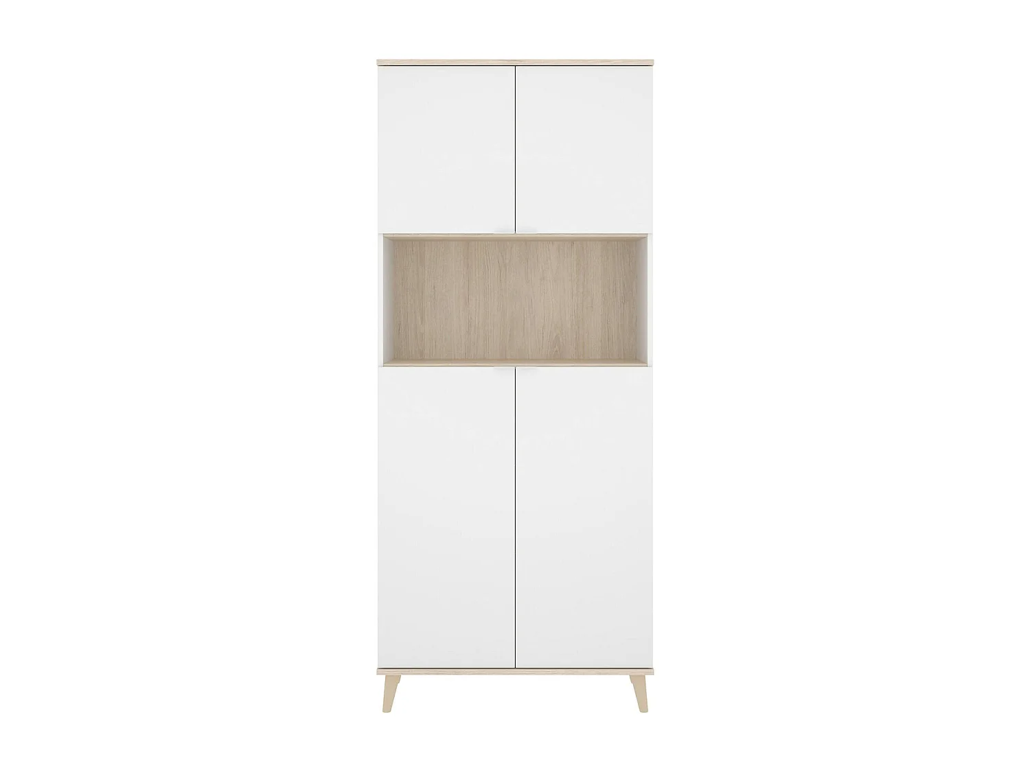 Buffet Dmerka, Buffet garde-manger de salon, Buffet de salon moderne avec 4 portes, 80x40h191 cm, Blanc et Chêne