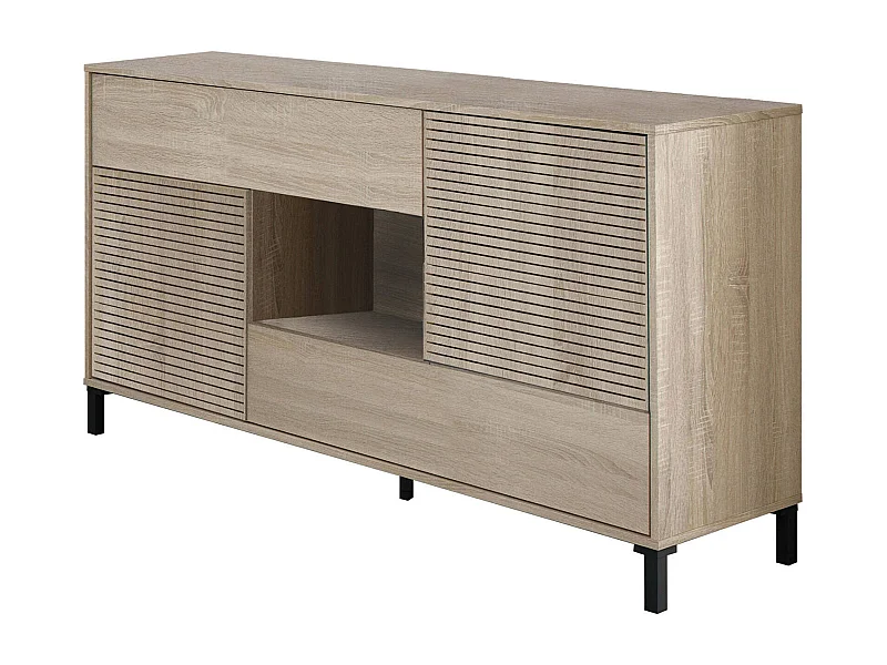 Buffet Dndo, Buffet de salon, Meuble TV, Buffet avec pieds pour salon, Armoire moderne avec 2 portes, 151x41h80 cm, Chêne