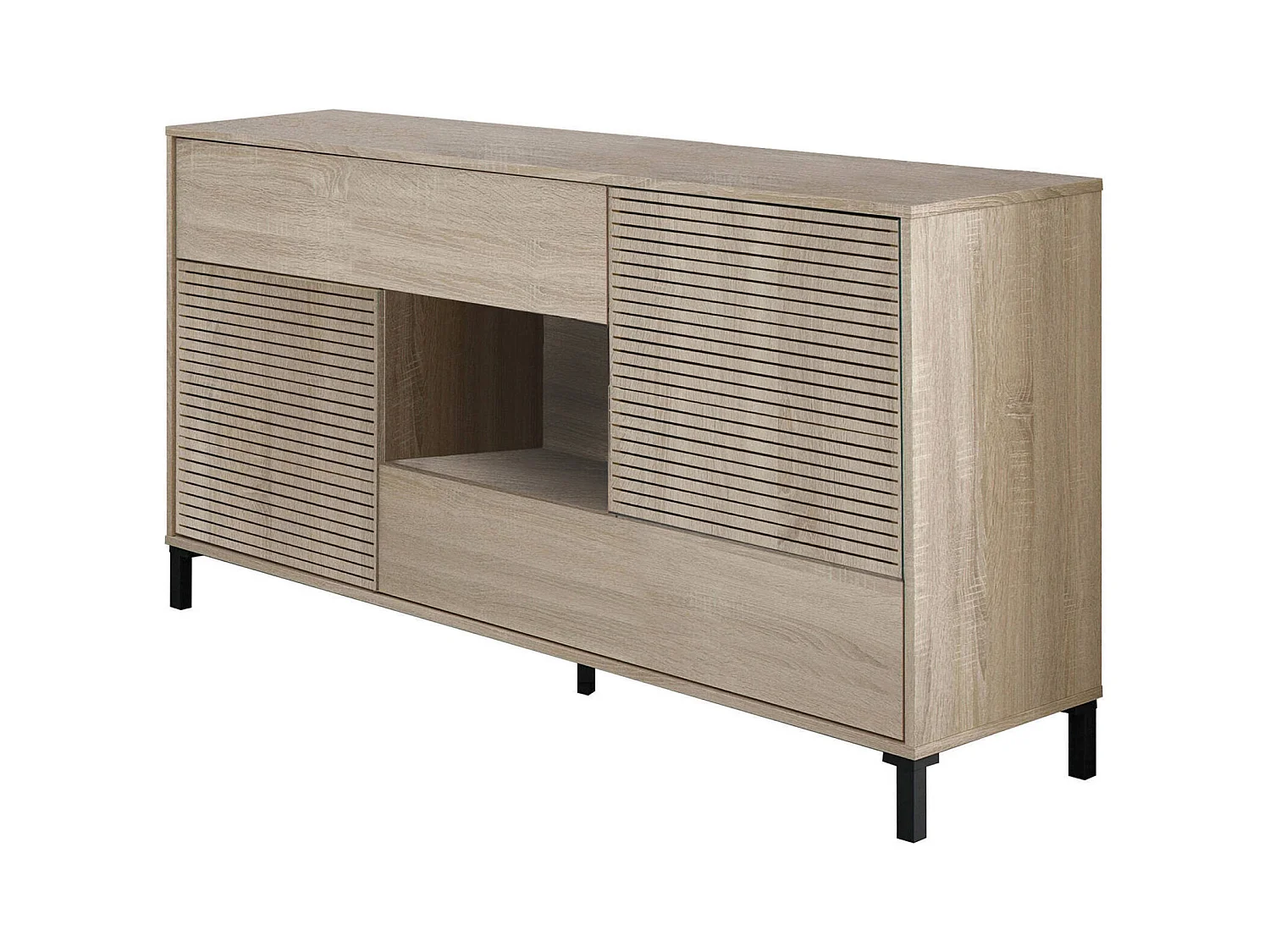 Buffet Dndo, Buffet de salon, Meuble TV, Buffet avec pieds pour salon, Armoire moderne avec 2 portes, 151x41h80 cm, Chêne