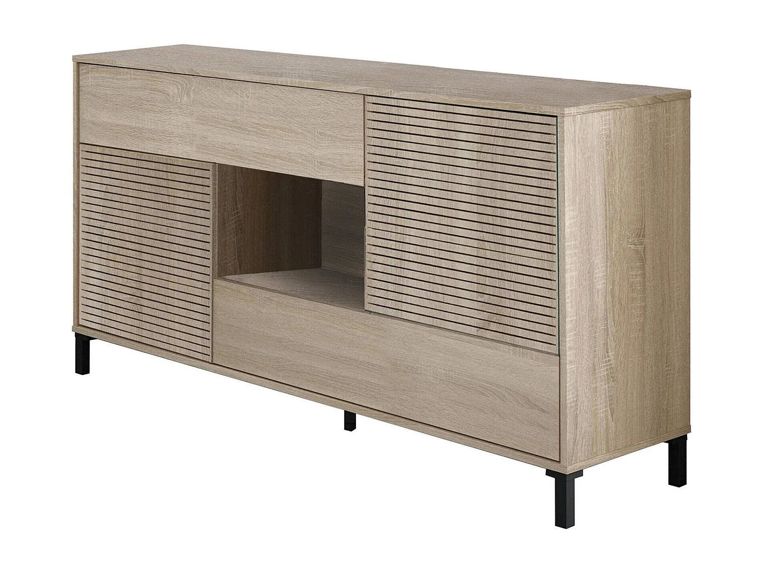 Buffet Dndo, Buffet de salon, Meuble TV, Buffet avec pieds pour salon, Armoire moderne avec 2 portes, 151x41h80 cm, Chêne