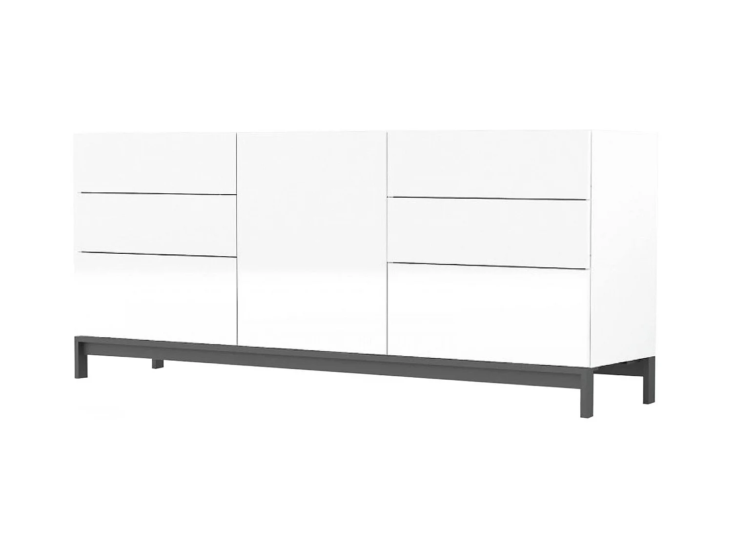 Buffet Dchaji, Buffet de cuisine avec 1 porte et 6 tiroirs, Buffet de salon, Buffet de cuisine, 100% Made in Italy, 170x40h47 cm, Blanc brillant