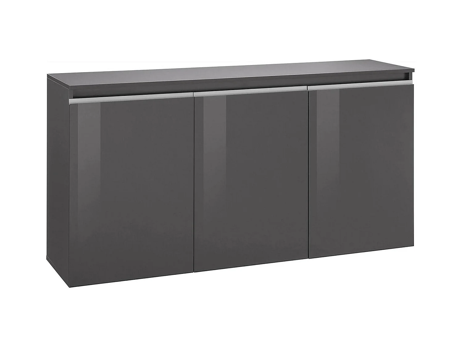 Buffet Dlun, Buffet de cuisine 3 portes, Buffet de salon, 100% Made in Italy, 150x40h81 cm, Anthracite Brillant