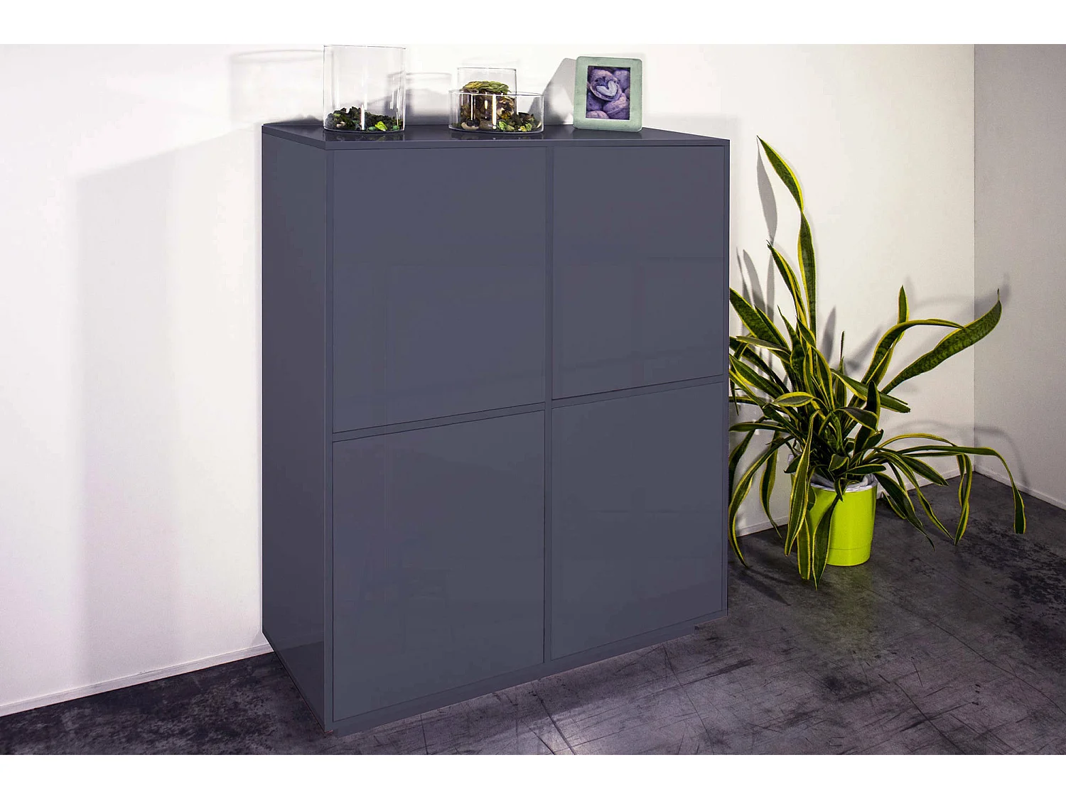 Buffet Dpaci, Buffet de cuisine 4 portes, Buffet de salon, 100% Made in Italy, 100x41h126 cm, Anthracite Brillant