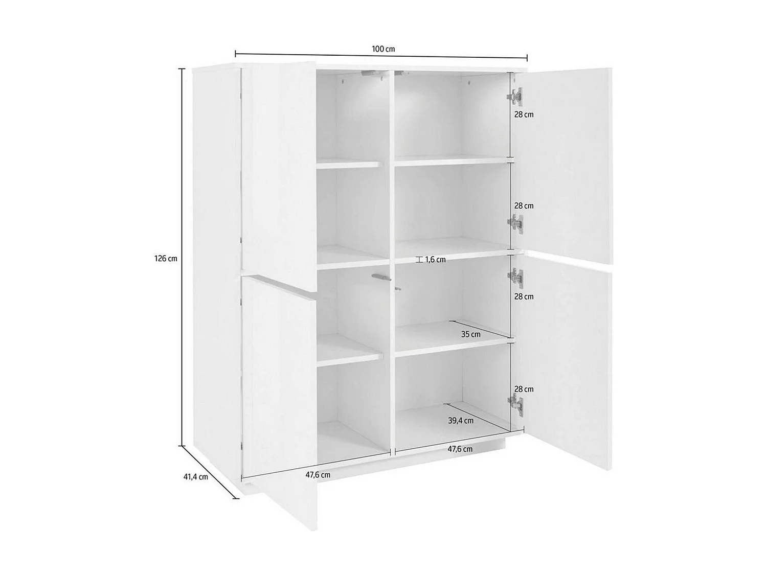 Buffet Dpaci, Buffet de cuisine 4 portes, Buffet de salon, 100% Made in Italy, 100x41h126 cm, Anthracite Brillant